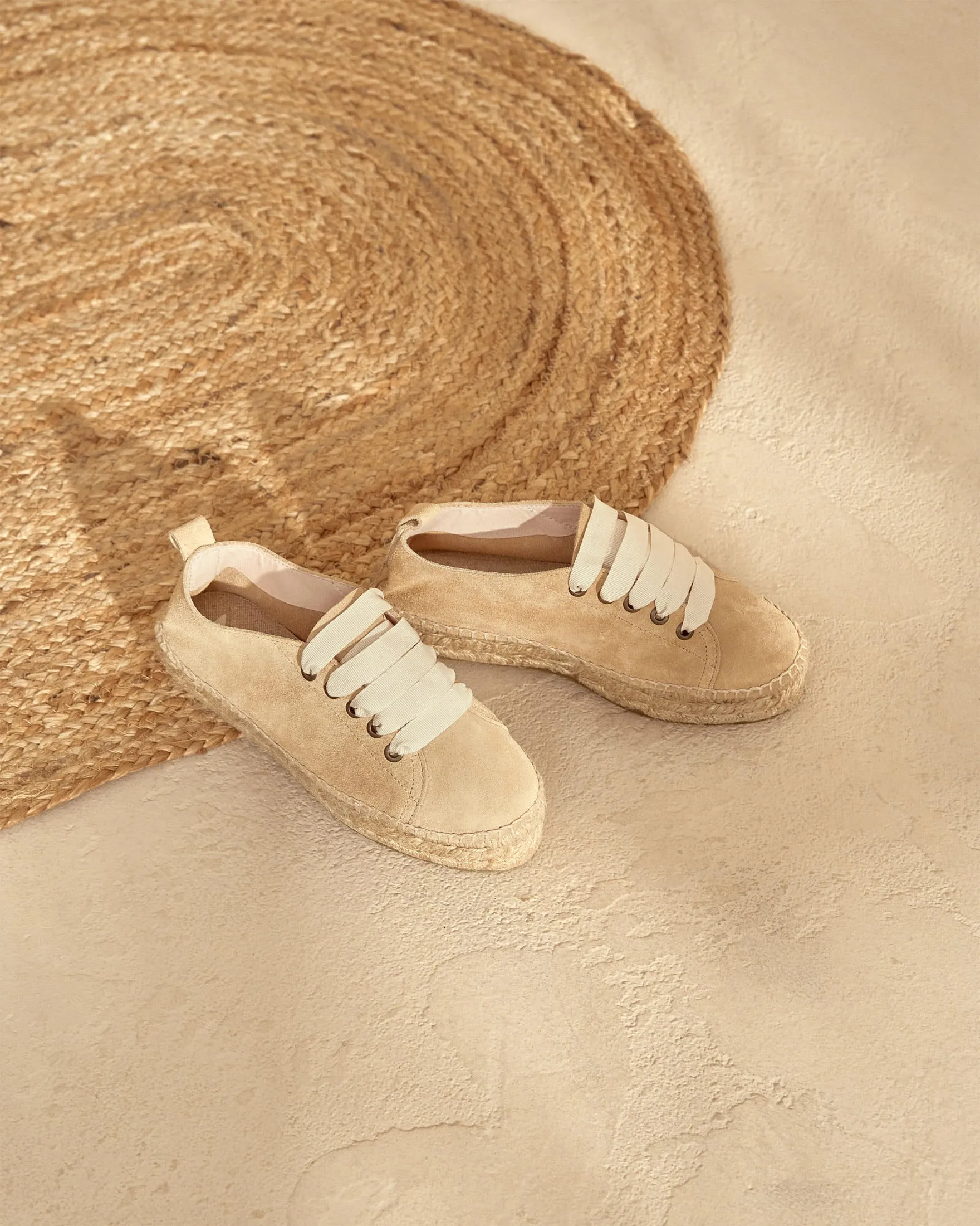 Suede Lace-Up Espadrilles - K11E0 - Hamptons Champagne Beige