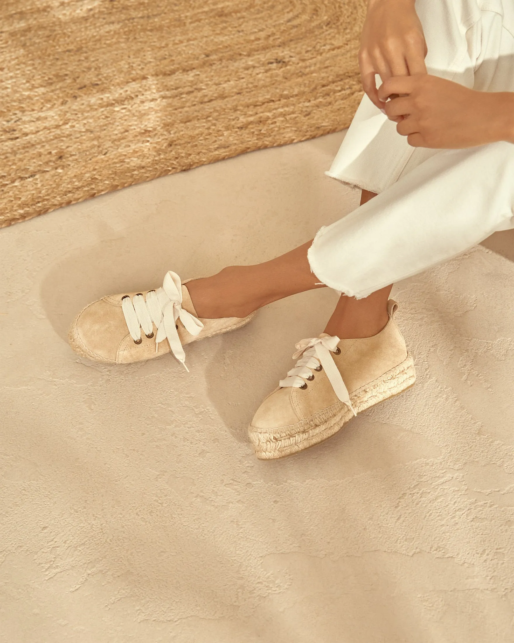 Suede Lace-Up Espadrilles - K11E0 - Hamptons Champagne Beige