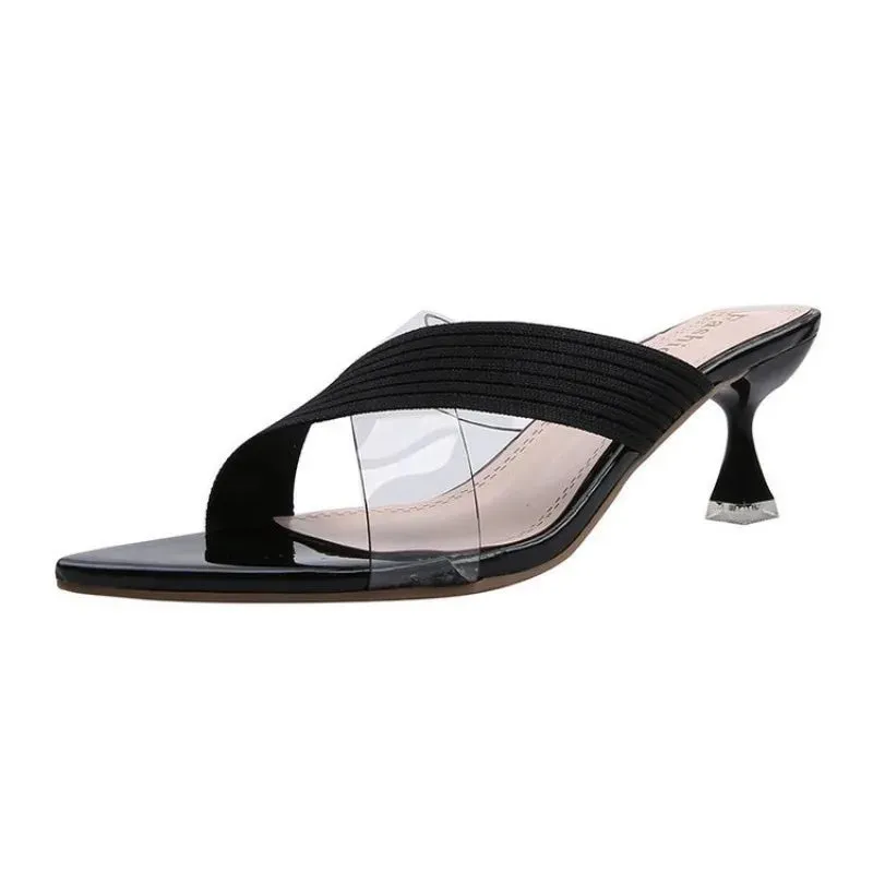 Summer Women Yellow Green Beige Pumps Sandals For Ladies Sexy Mules High Heels Slip-on Slippers Slides Shoes New 2024
