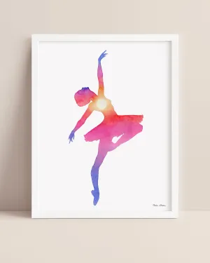 Sunset Dancer Ballerina Watercolor Art Print