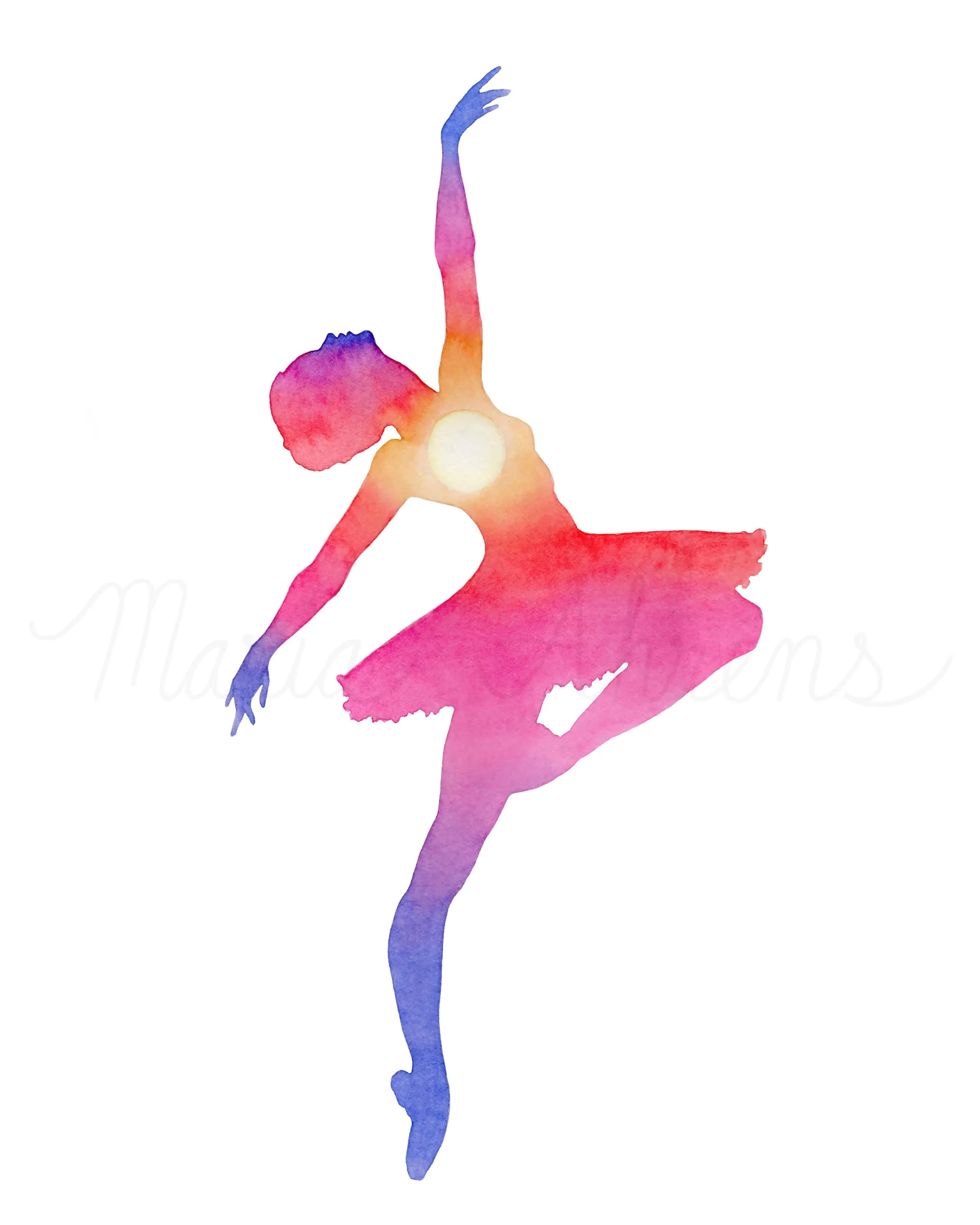 Sunset Dancer Ballerina Watercolor Art Print