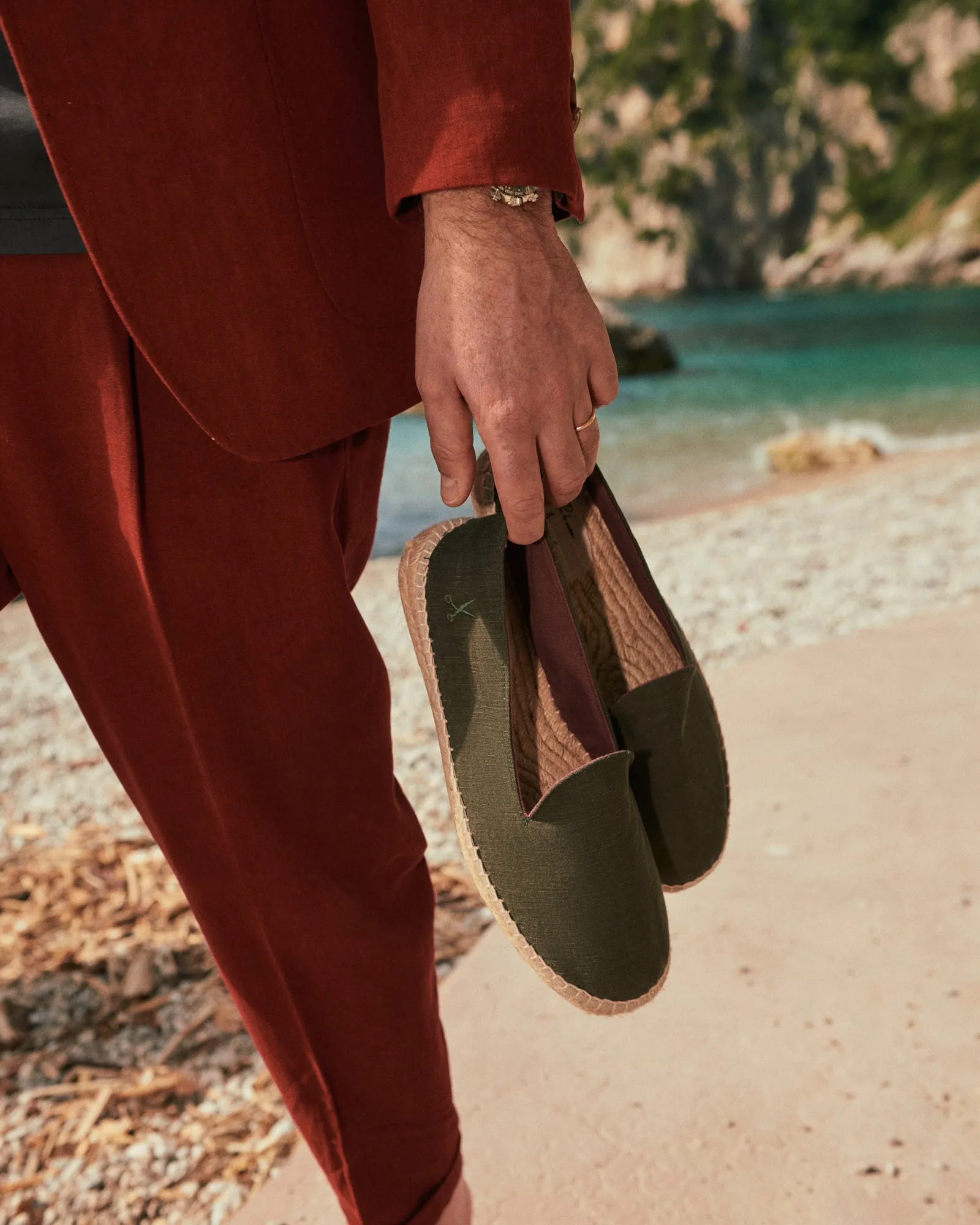 Tangana Lyocell Linen Blend Espadrilles - Q78C0 - Luca Rubinacci x Manebí Military Green