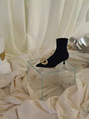 Techno-Knit Galea Low-Heeled Boots - Black/Gold