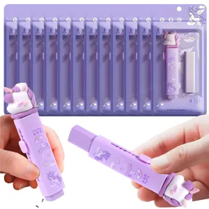 Toyshine 12 Pc Dynamic Push-Pull Design Retractable Shape Unicorn Expandable Erasers with Refill Eraser for Kids Boys Girls School Supplies