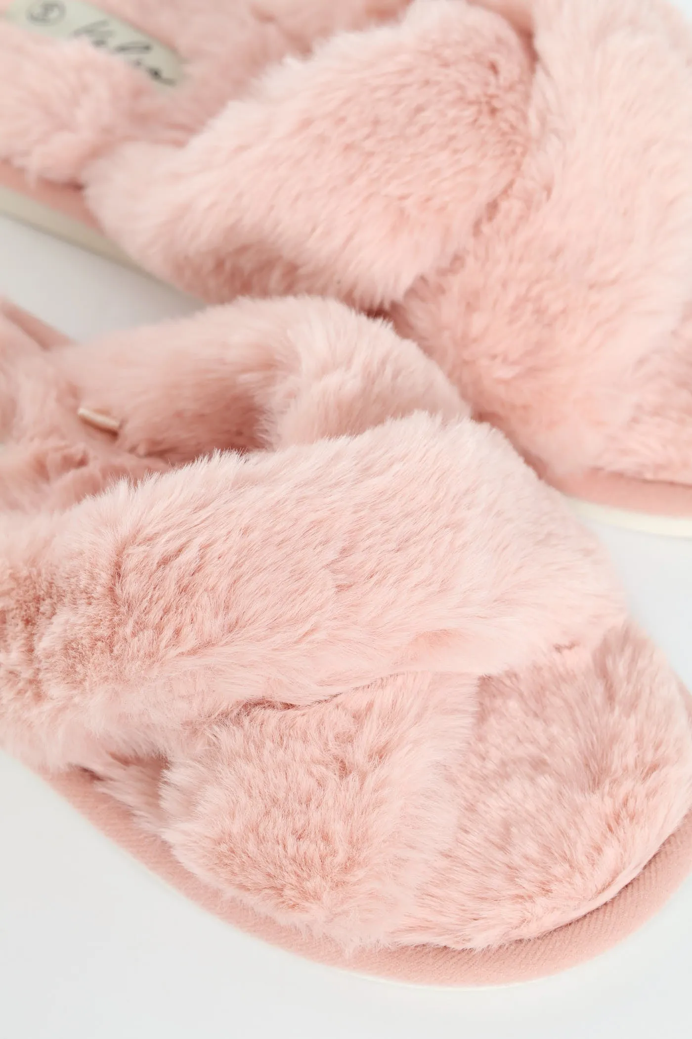 Wide Crosstrap Fur Mule Slipper - Mauve