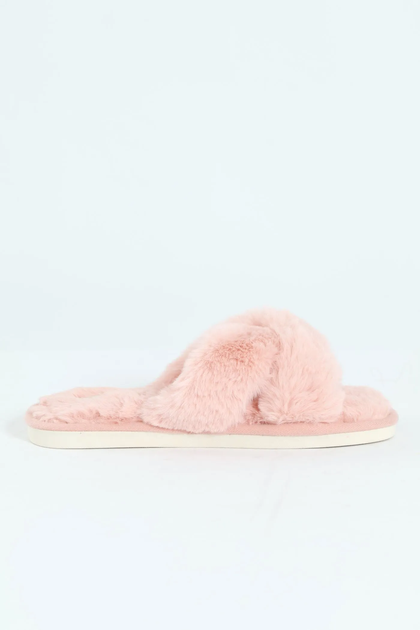 Wide Crosstrap Fur Mule Slipper - Mauve