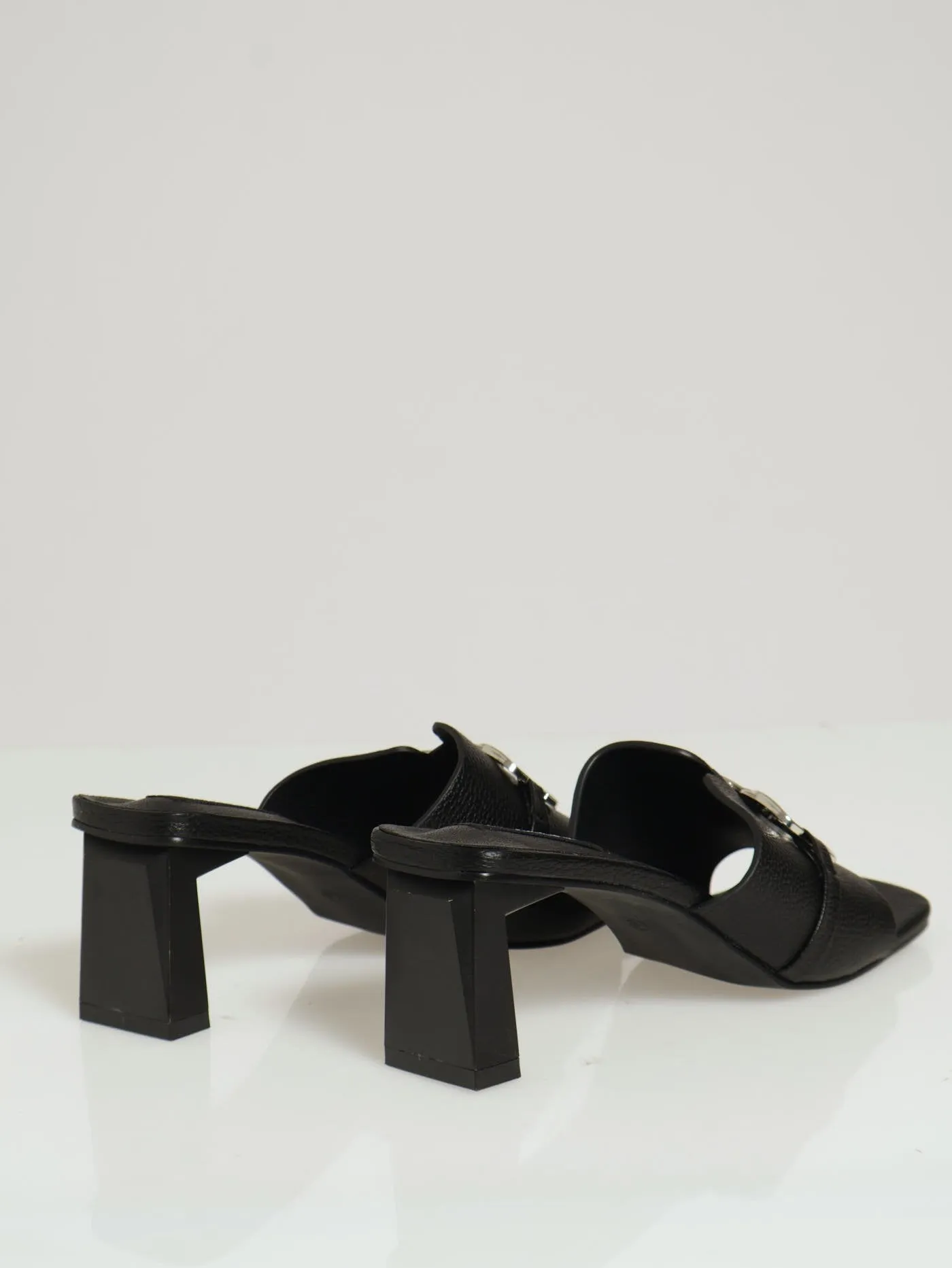 Wide Square Toe Mule Heel - Black
