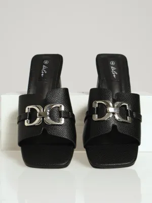 Wide Square Toe Mule Heel - Black