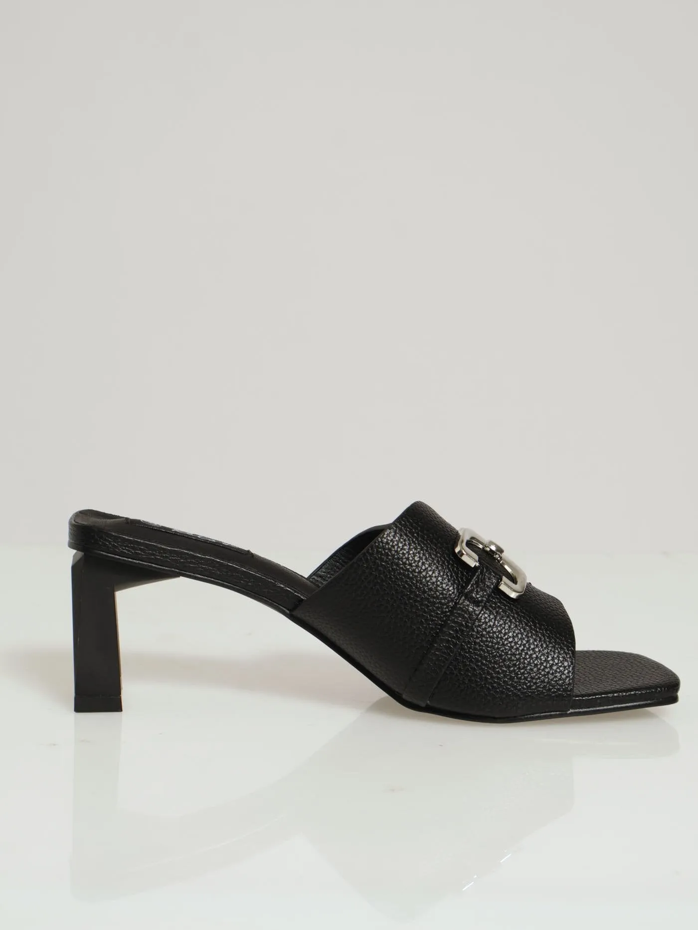 Wide Square Toe Mule Heel - Black