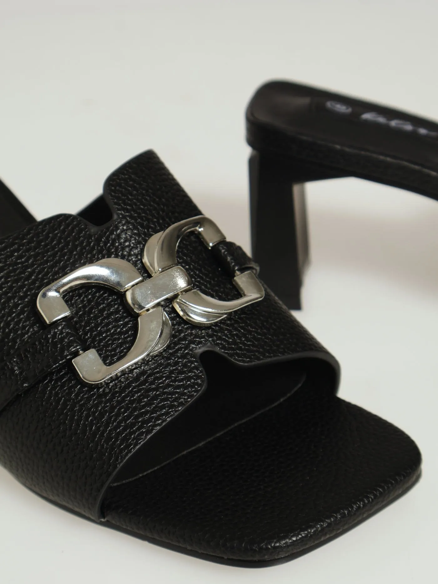 Wide Square Toe Mule Heel - Black