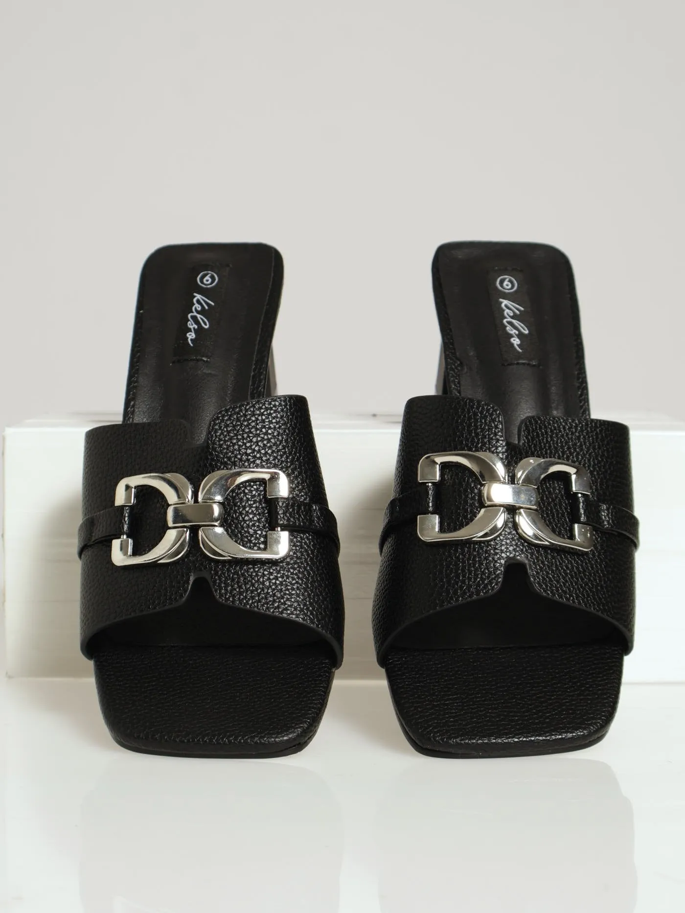 Wide Square Toe Mule Heel - Black