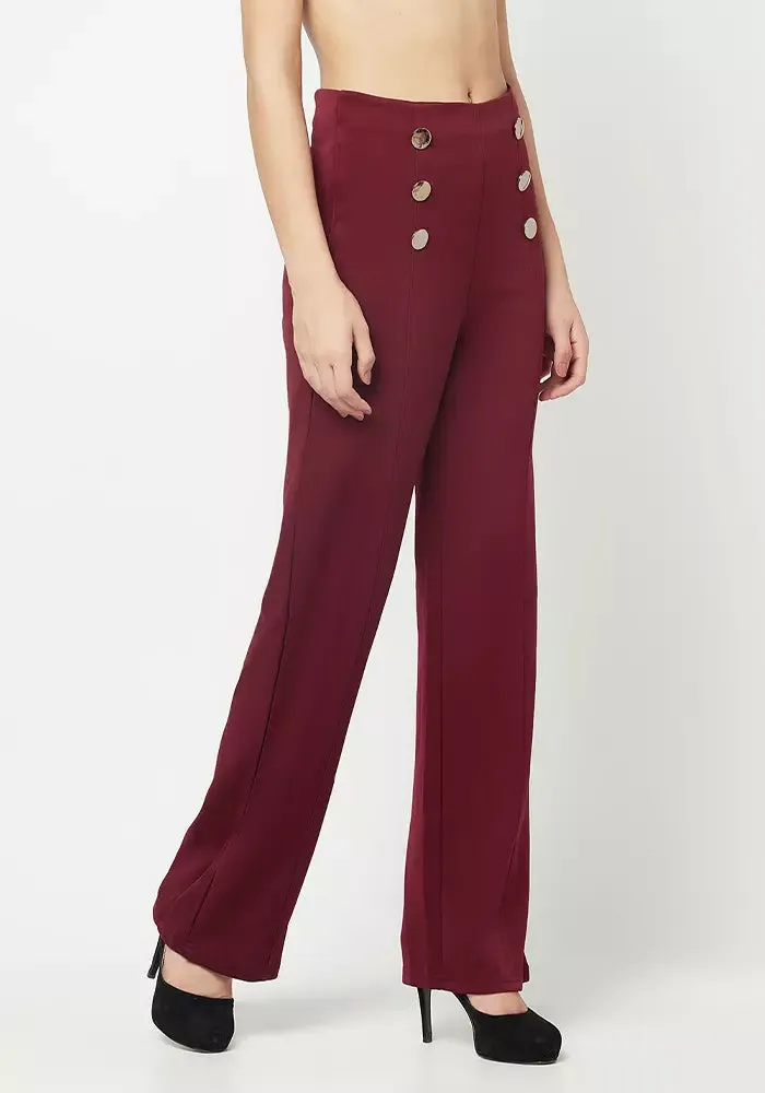 Wine Red Wide Leg Pants