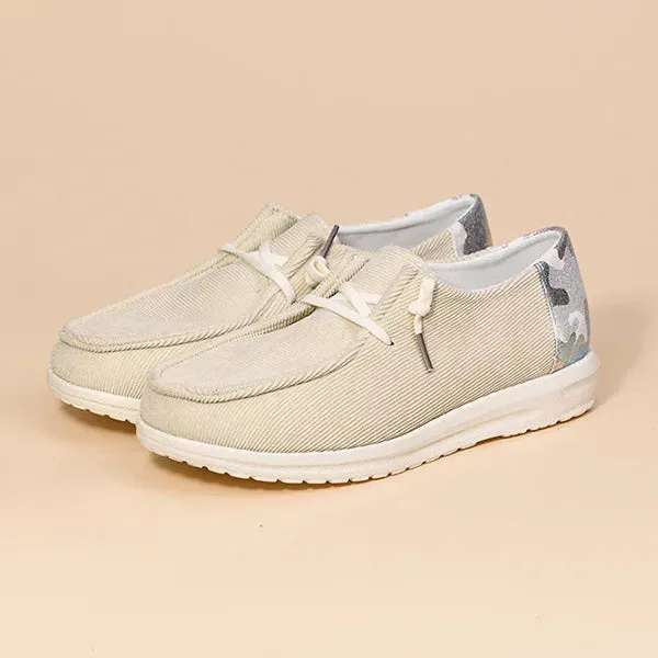 Women Lace Up Design Casual Corduroy Sneakers