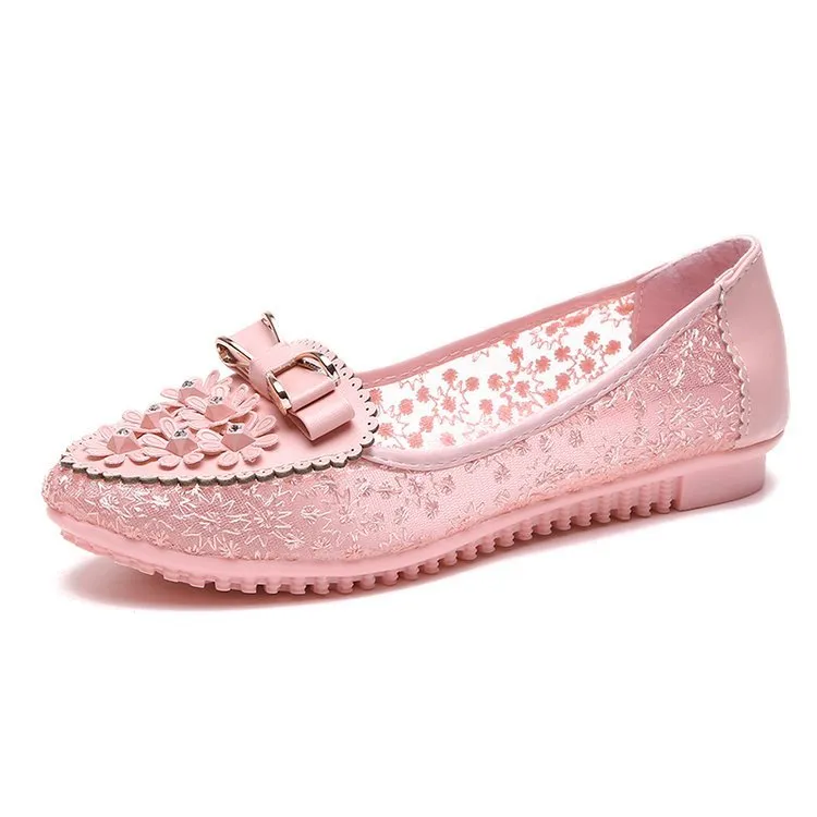 Women's ballerinas with floral design and glamorous bow detail W&W