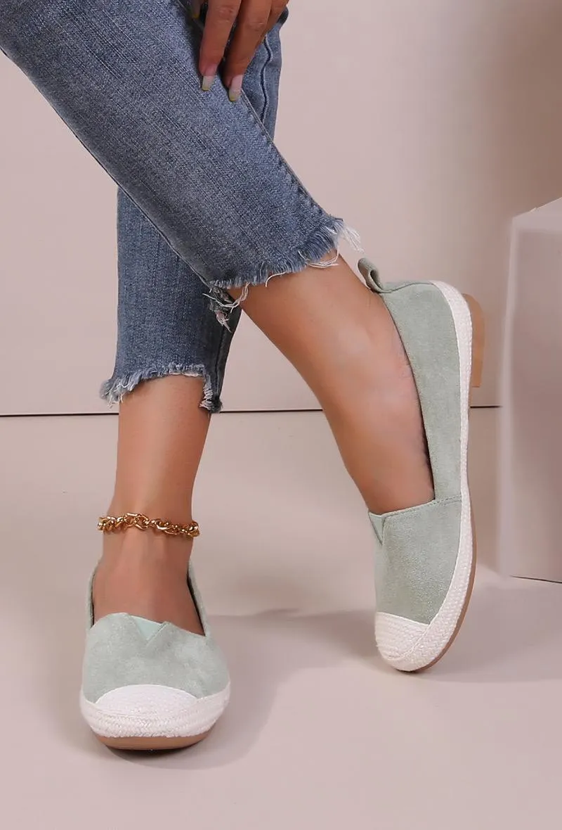 WOMEN'S GREEN FLAT ESPADRILLE SLIP ON LOAFERS