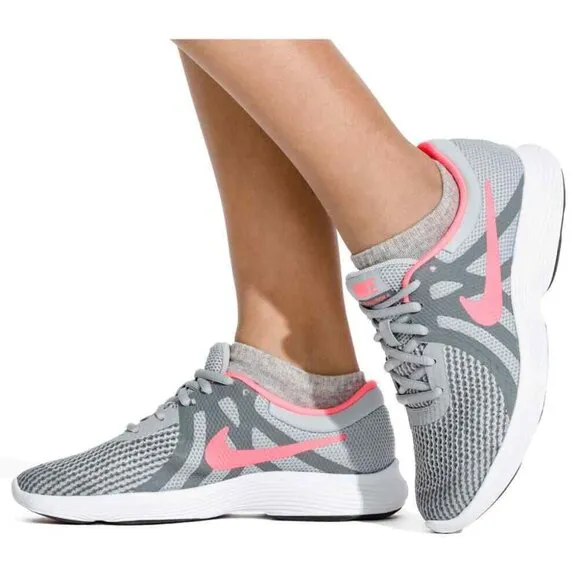 Youth Girls Nike Revolution 4 Wolf Grey/Racer Pink Sneakers