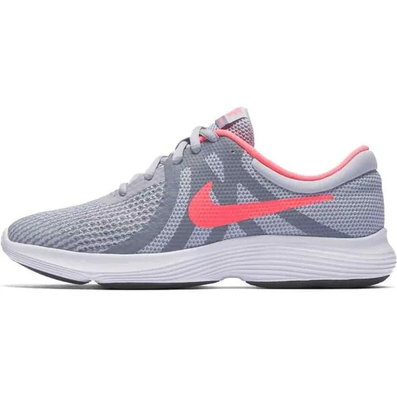 Youth Girls Nike Revolution 4 Wolf Grey/Racer Pink Sneakers