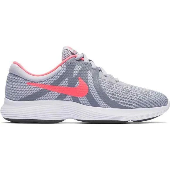 Youth Girls Nike Revolution 4 Wolf Grey/Racer Pink Sneakers